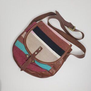 Raj Woven Wool Leather Trim Crossbody Southwest Ethnic Design